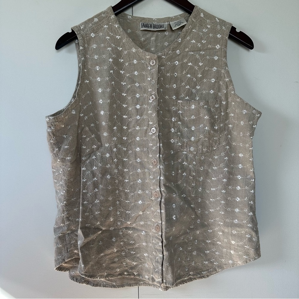 Vintage Neutral Embroidered Floral Top